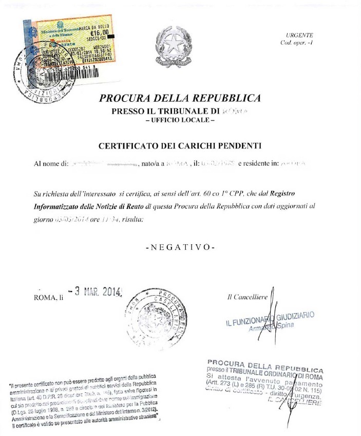 immagine esempio certificato carichi pendenti