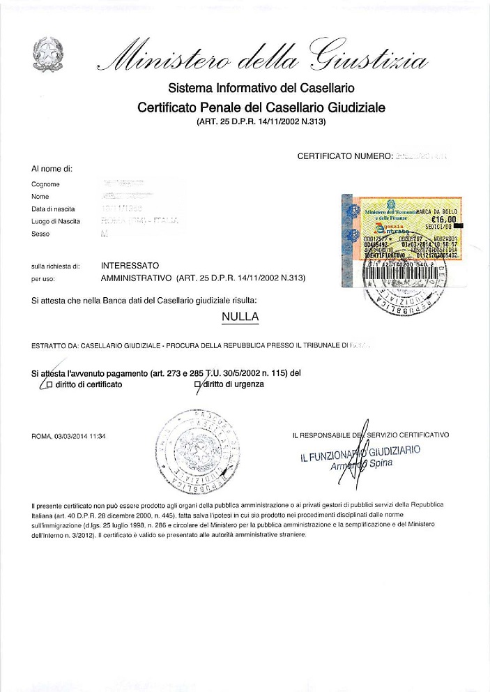 immagine esempio certificato casellario giudiziale