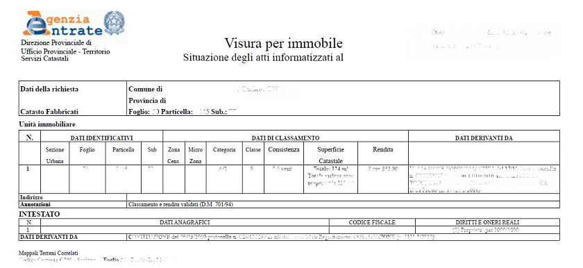 immagine esempio visura catastale immobile