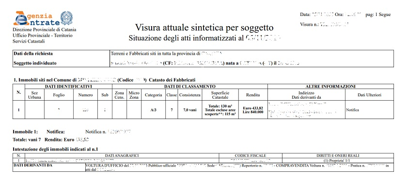 immagine esempio visura catastale sintetica